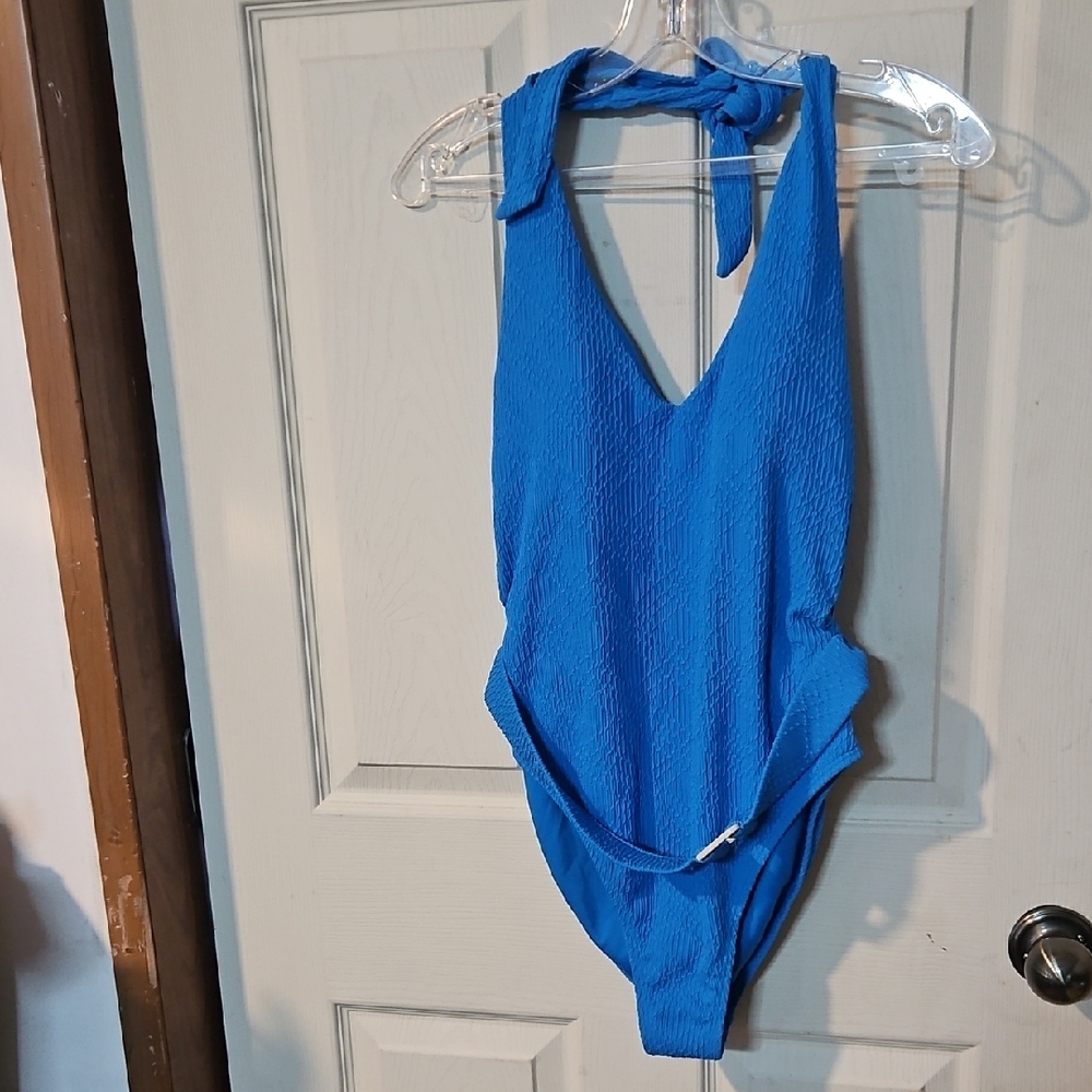 SHADE & SHORE BELTED BLUE ONE PIECE SWIMSUIT: NEW WITH TAGS: SIZE M